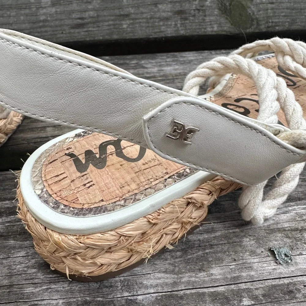 Sam Edelman Cristan Ivory Rope Strappy Espadrille Sandals White Leather Size 8.5